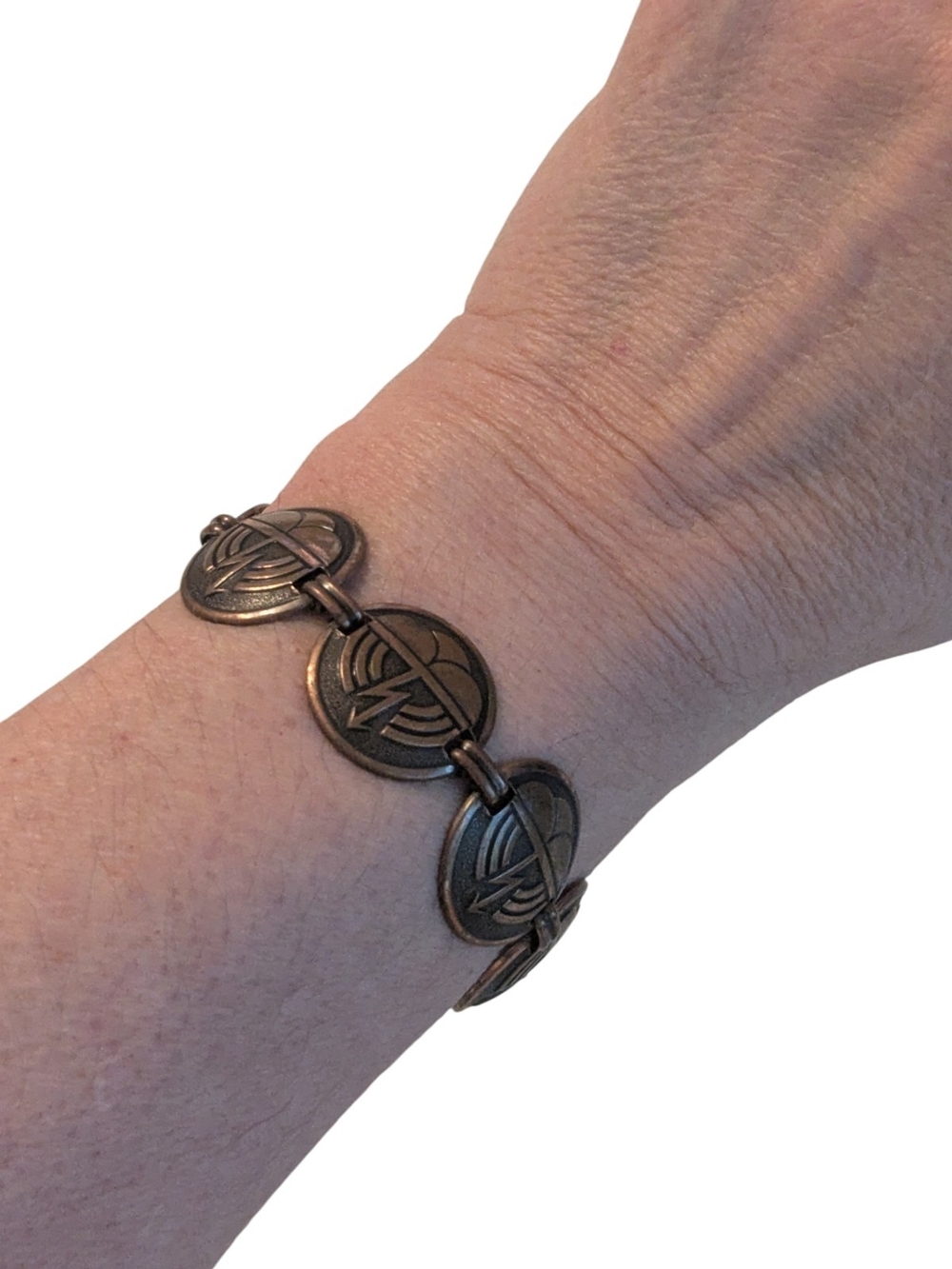 Southwestern VTG Copper Thunder Cloud Lighting Bolt Circle Link Panel Bracelet